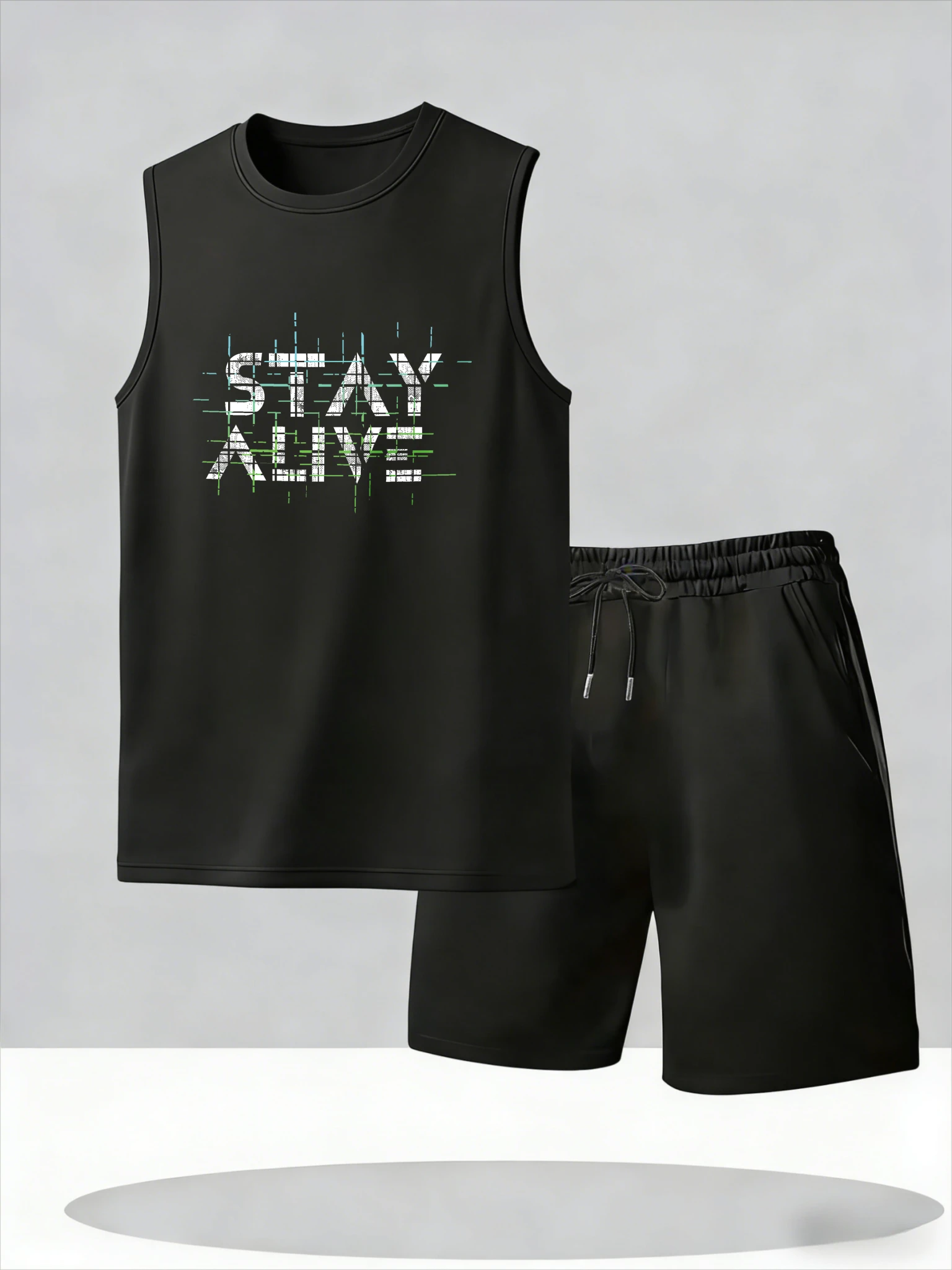 

Men's Tank Top Sets 2026 Summer Thin Quick Dry crewneck Breathable seaside oversize men's Tracksuit set jogging set beach sports