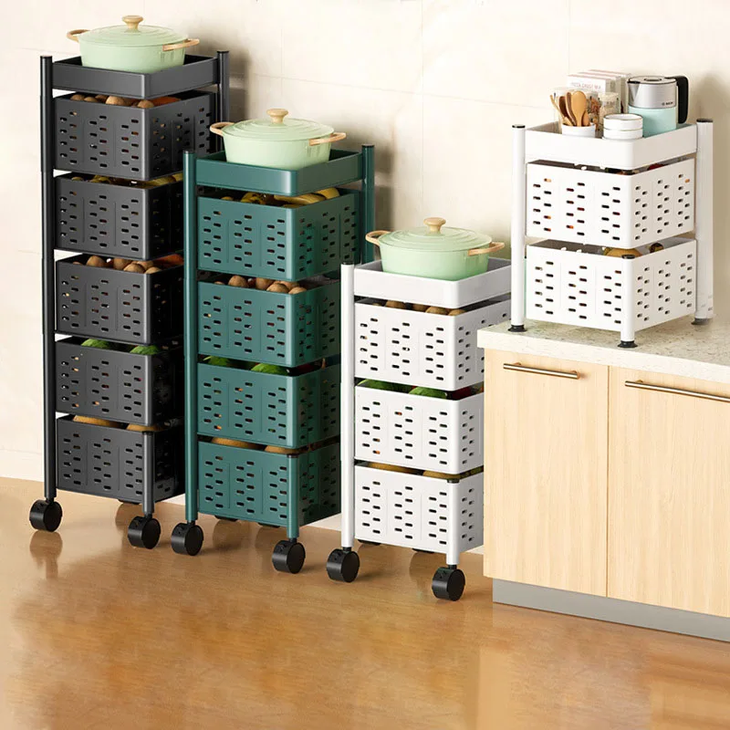 

Metal Multi-storey Kitchen Organizer Installation Free Shelf Vegetables Shelves with Wheels Racks Sundries Holders Floor Type