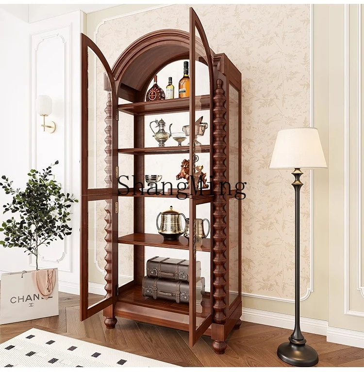 ZYY جميع خزانة النبيذ الخشبية الصلبة لغرفة المعيشة المنزلية ذات سعة كبيرة وخزانة عرض جدارية مقوسة للرياح