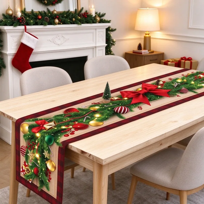 Xmas Christmas Table Runner Santa Elk Snowman Tablecloth Navidad New Year Home Table Party Decor Gift