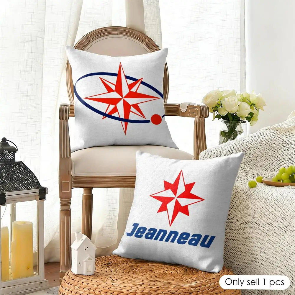 Fashion Logo J-JEANNEAU Cushion Cover Organic Linen Square Pillow Case Durable Non-Allergenic And Kind To Skin