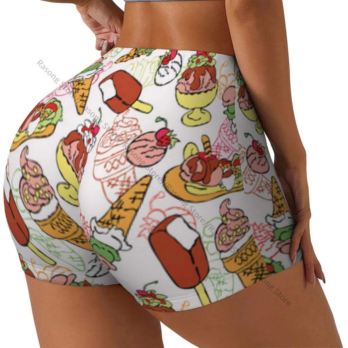 

Сексуальные узкие спортивные шорты на бедрах, удобные женские шорты для фитнеса с узором мороженого для йоги