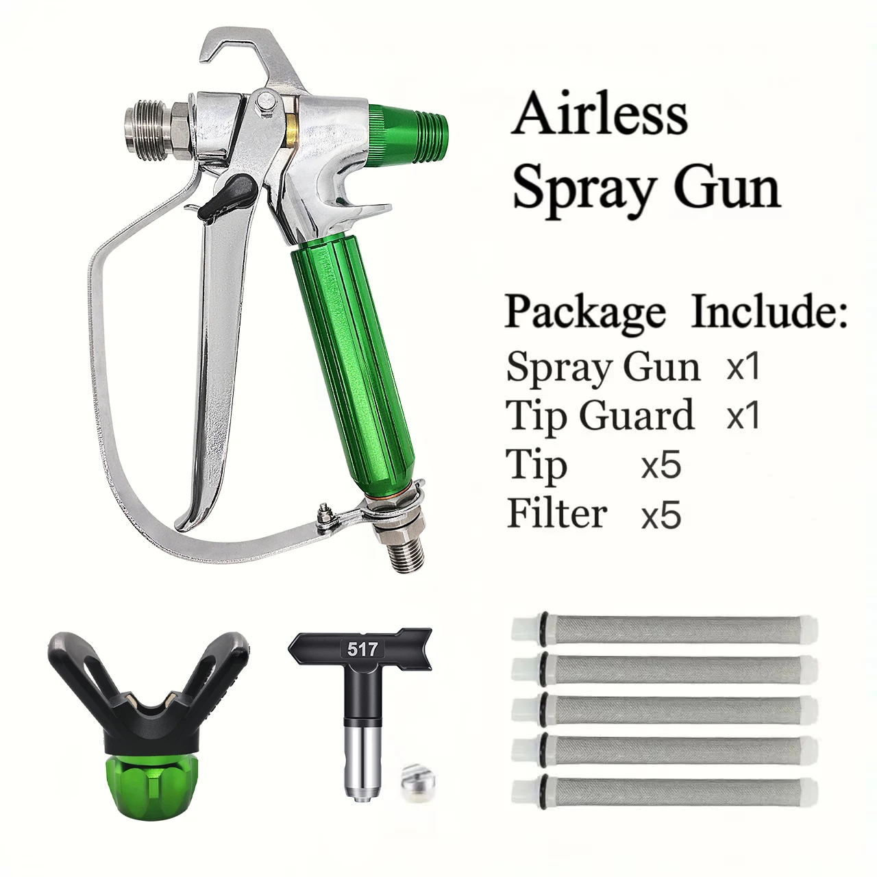 1 Set Airless Paint Spray Gun with 517 Nozzle, Filter and Hand-twist Nozzle Protective Cover- Easy To Operate