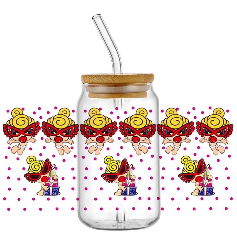 

Miniso Hysteric Series UV DTF Cup Wrap For 16oz Libbey Coffee Glass Cartoon Boy Pattern Witch 3D Sticker Cup Wrap