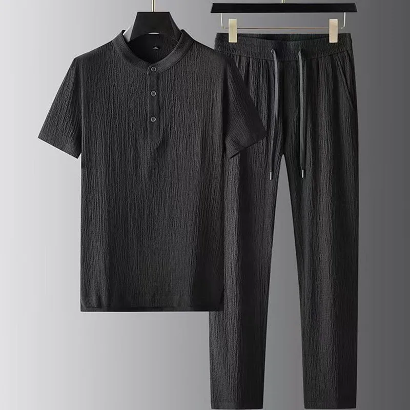 Men's sets (Shirt + trousers) 2026 summer new style fashion men shirt short sleeve shirt High quality shirts male Two Piece