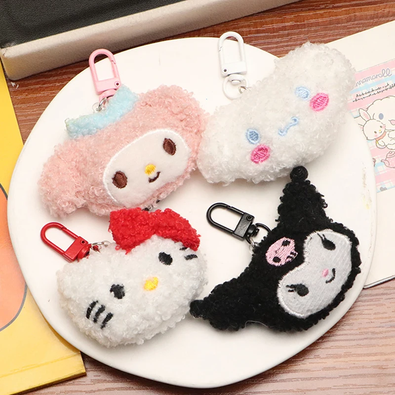 Cute Sanrio Plush Toy Cartoon Kuromi Melody Hello Kitty Cinnamoroll Stuffed Doll Keychain Bag Pendant Car Key Holder Kid Gifts