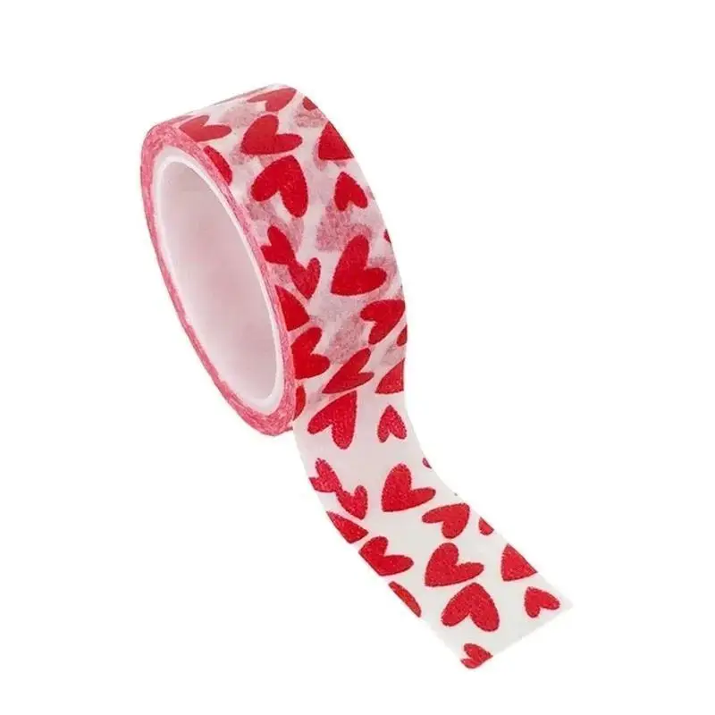 1 Roll DIY Decorative Paper Craft Tape Red Love Heart Pattern Valentine Day Self Adhesive Cute Stationery School Supplies Tool