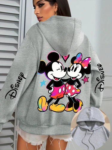 Imagen 2 del producto Disney-sudaderas con capucha de lana de Minnie y Mickey para mujer, Sudadera con capucha de algodón, jersey de otoño e invierno, abrigo de gran tamaño, Top de manga larga