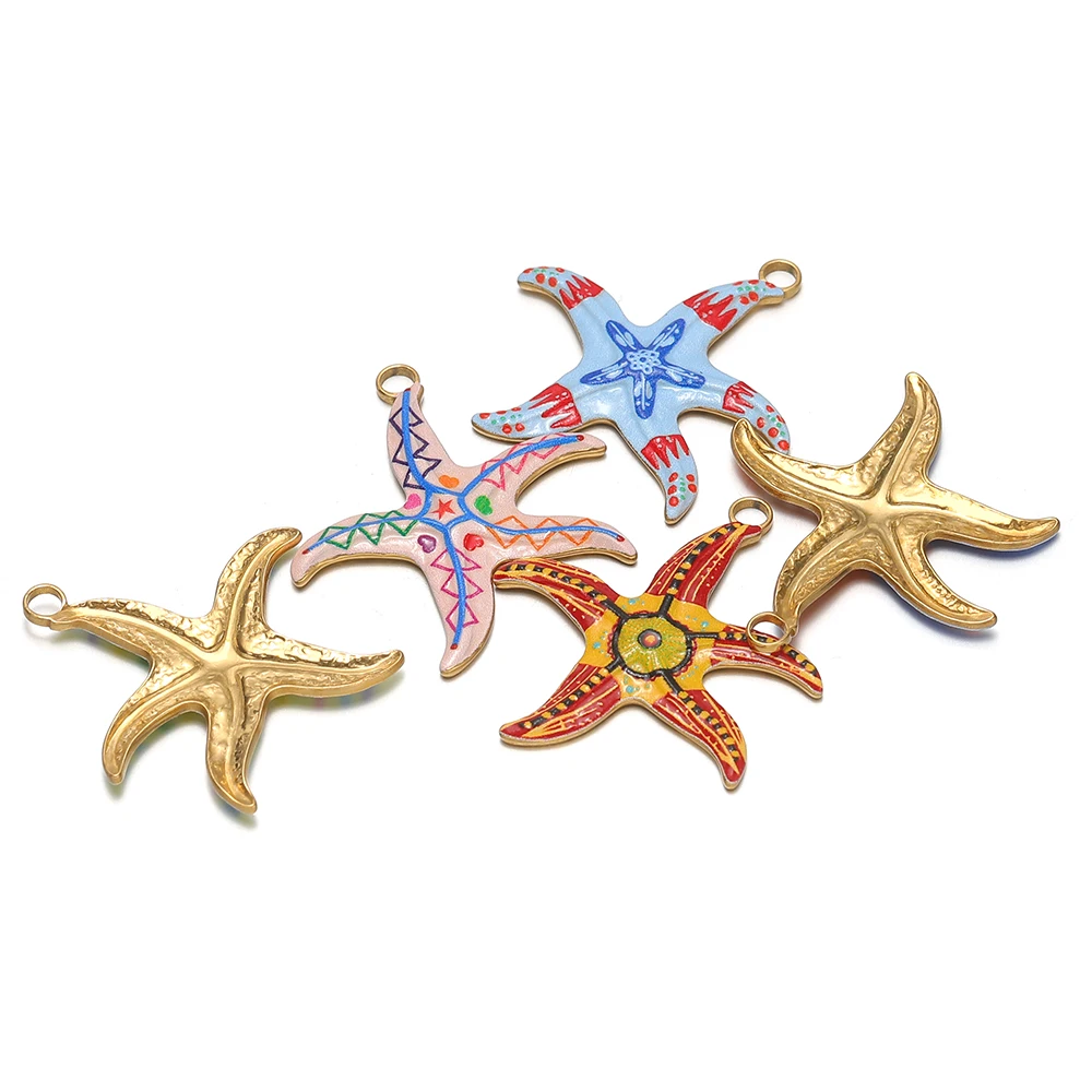 4pcs Stainless Steel Enamel Starfish Charms for DIY Jewelry Findings Children Necklaces Pendants Kids Earrings Making Supplies