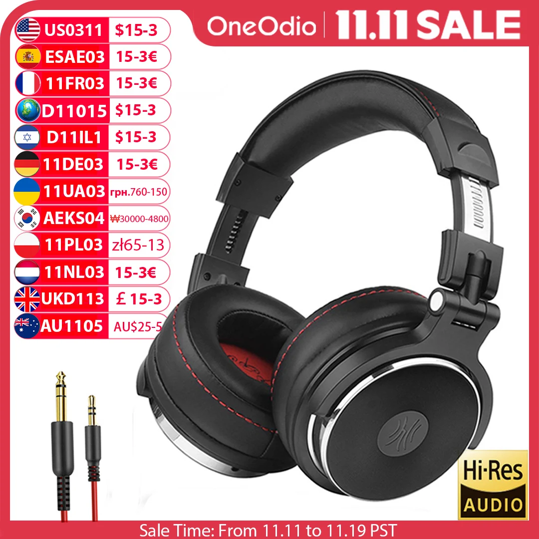 Oneodio Wired Headphones Professional Studio DJ Headphone With Microphone Over Ear Hi-Res Headset Monitoring For Music Phone