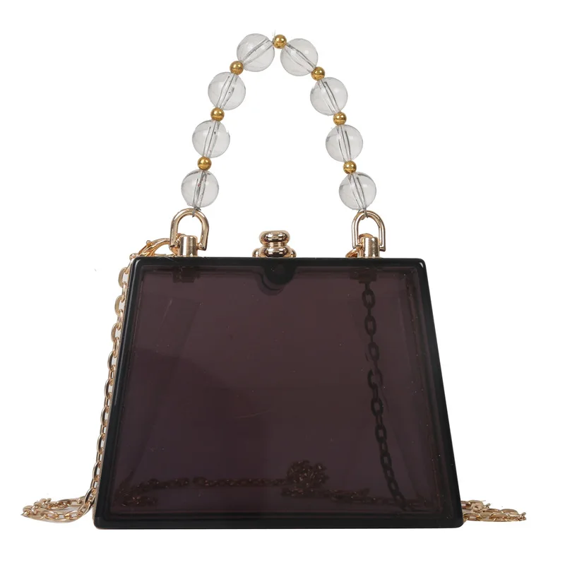 Summer Transparent Box Bag Female Small Pearl Handle Clear Shoulder Bag Chain Acrylic Dinner Bag