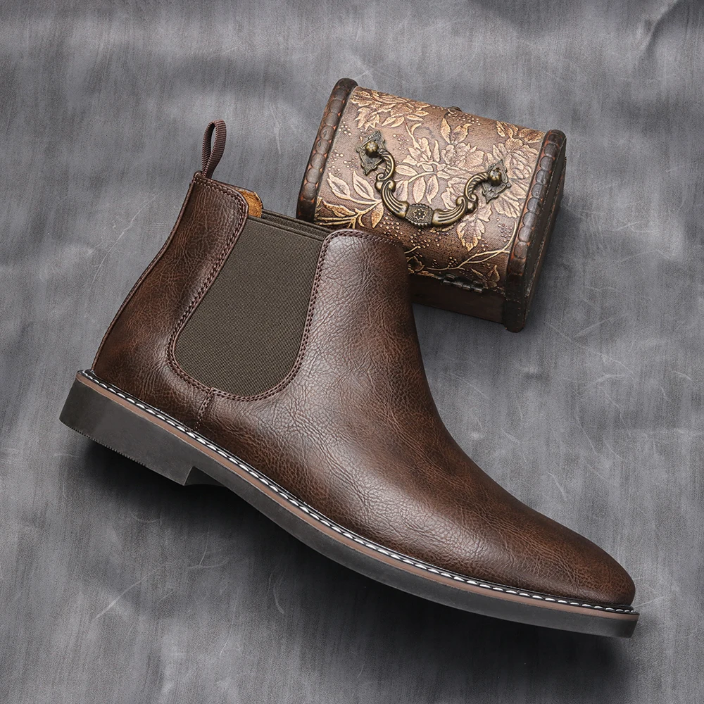 Chelsea-Stiefel für Herren mit Gummisohle, Herrenstiefel, Büro-Stiefel für Herren, Polyesterfutter, elastische Seitenklappen, zum Reinschlüpfen. – Detail 10