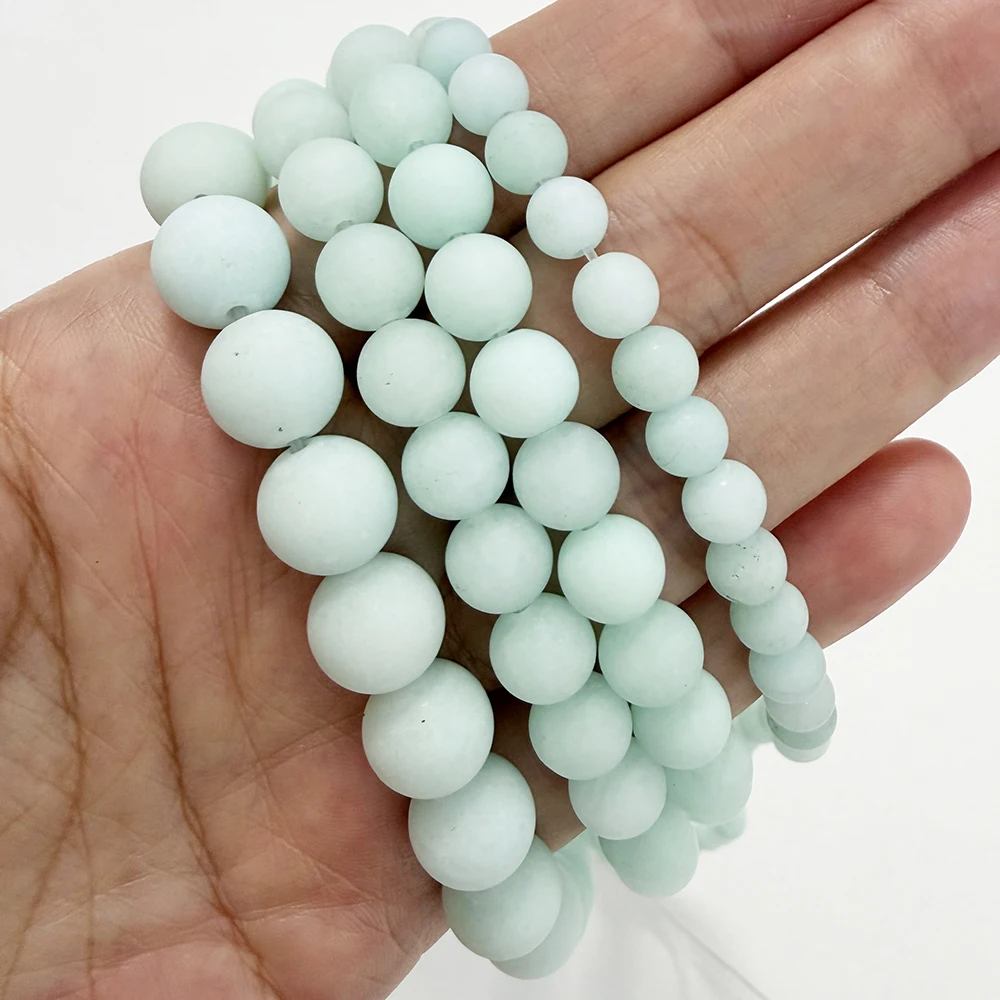 Natural Stone Matte Amazonite Color Jade Round Loose Beads 15