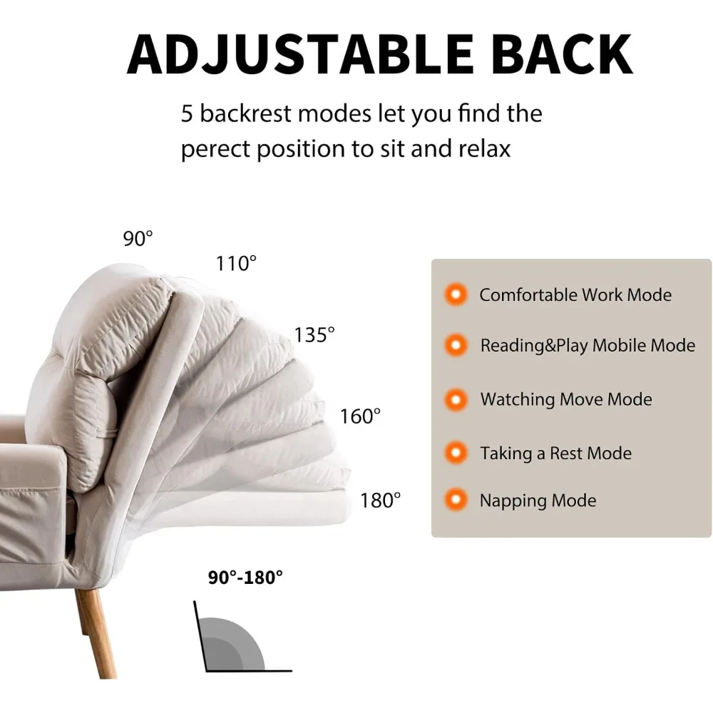 Sedia moderna in velluto di metà secolo con pouf, adatta per camera da letto o soggiorno