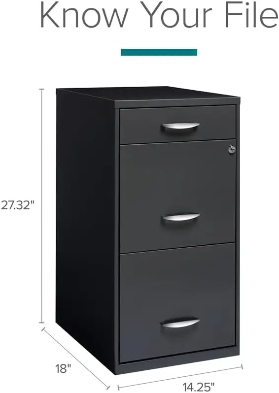 Third row drawer 27.32 inch vertical charcoal metal filing cabinet, lockable pre installed stationery