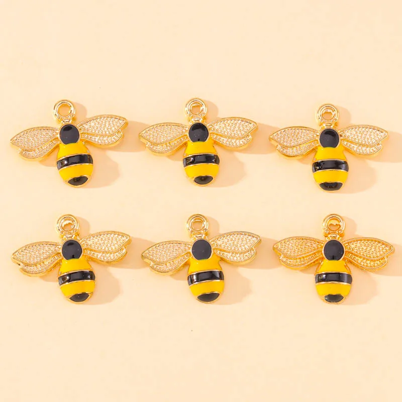 10Pcs 23x17mm Enamel Cute Bee Charm Earrings Pendant Bracelet Necklace DIY Finding Craft Supplies for Jewelry Making Accessories