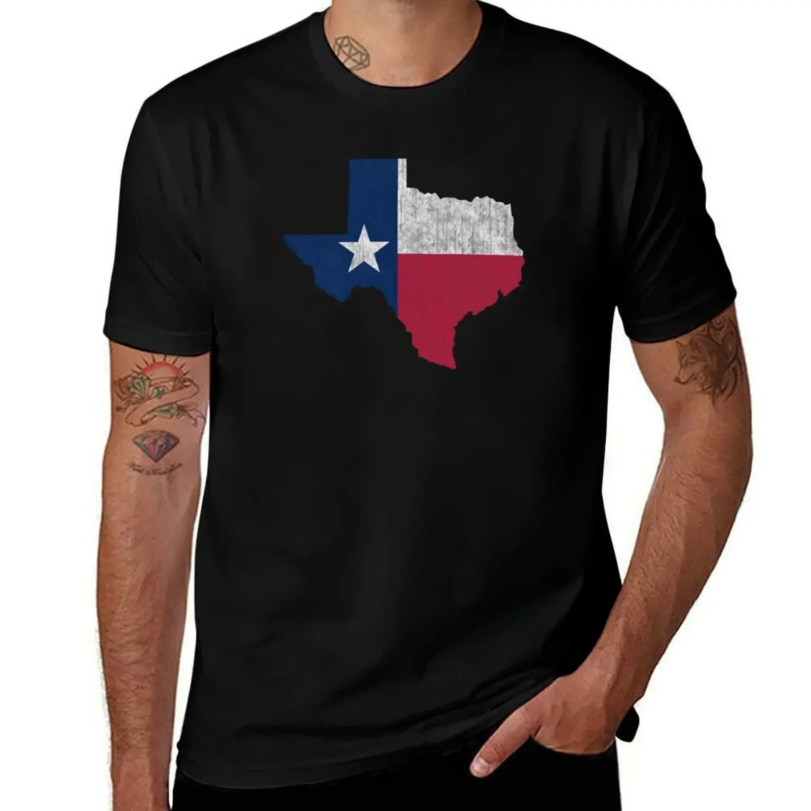 Texas Lone Star Vintage Distressed T-Shirt Plus Size Basic Short Sleeve Top(4XL 5XL 6XL No Shipping)