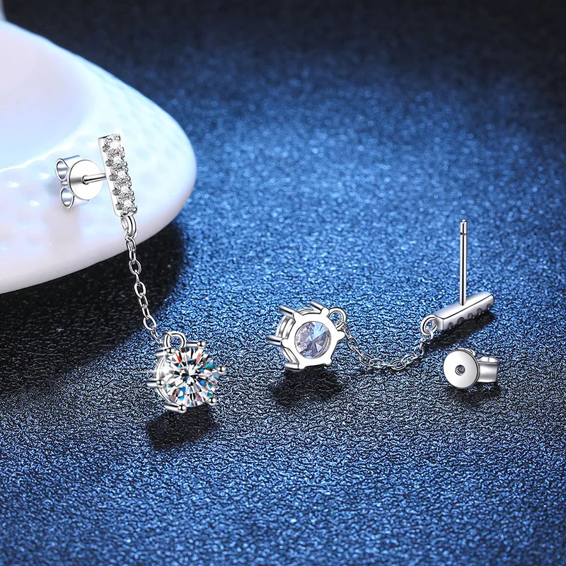 

LioraGem Classic Moissanite Tassel Six-Claw Stud Earrings, D Color 1-Carat Moissanite Ear Thread Platinum PT950 Stamp