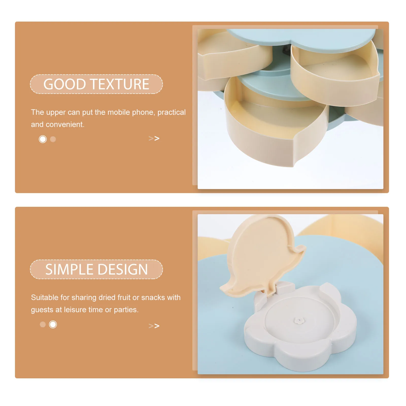 

Rotating Petal Snack Plate Container with Phone Holder Candy Organizer Double Layer Dried Fruit Storage Box Pp Boxes Tray