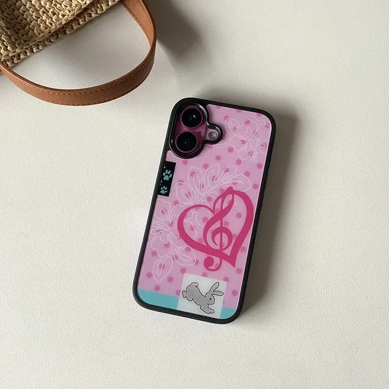 Fashion Cute Girl Pink Rabbit Stickers Music Note Love Phone Case For iPhone 17 AIR 16 15 14 13 12 11 PRO MAX PLUS Cover view 3