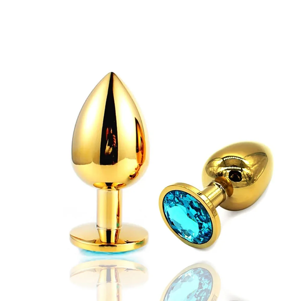 Gold Metal Butt Plugs para Casais, Plug Butt Redondo, Jóias Coloridas de Diamante, Brinquedo Adulto do Sexo, Conjunto 3Pcs