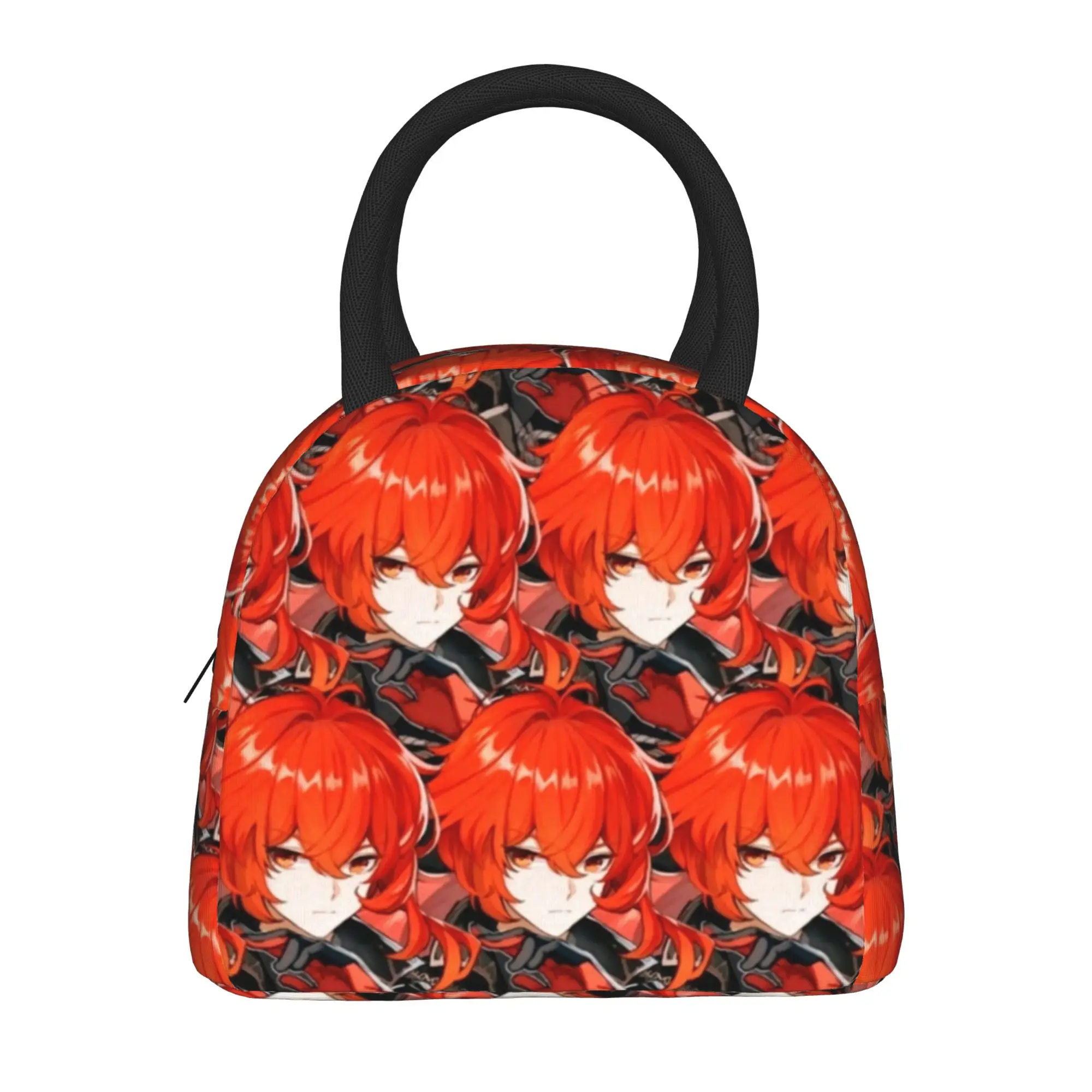 Diluc Ragnvindr Genshins Impact Game Insulated Lunch Bag Thermal Bag Meal Container Large Tote Lunch Box Girl Boy College Picnic