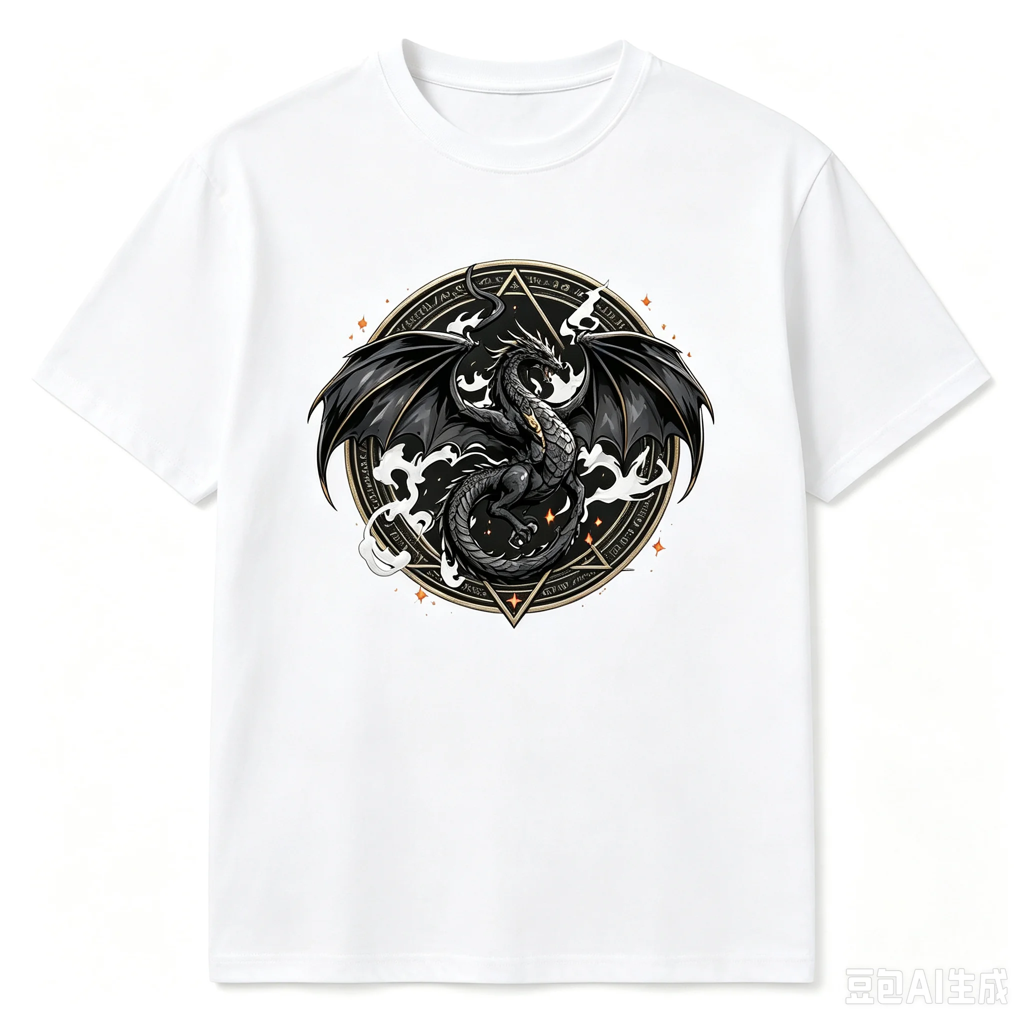 Magic Circle Black Dragon Graphic T-shirt Unisex Fantasy Gothic Crew Neck Tee