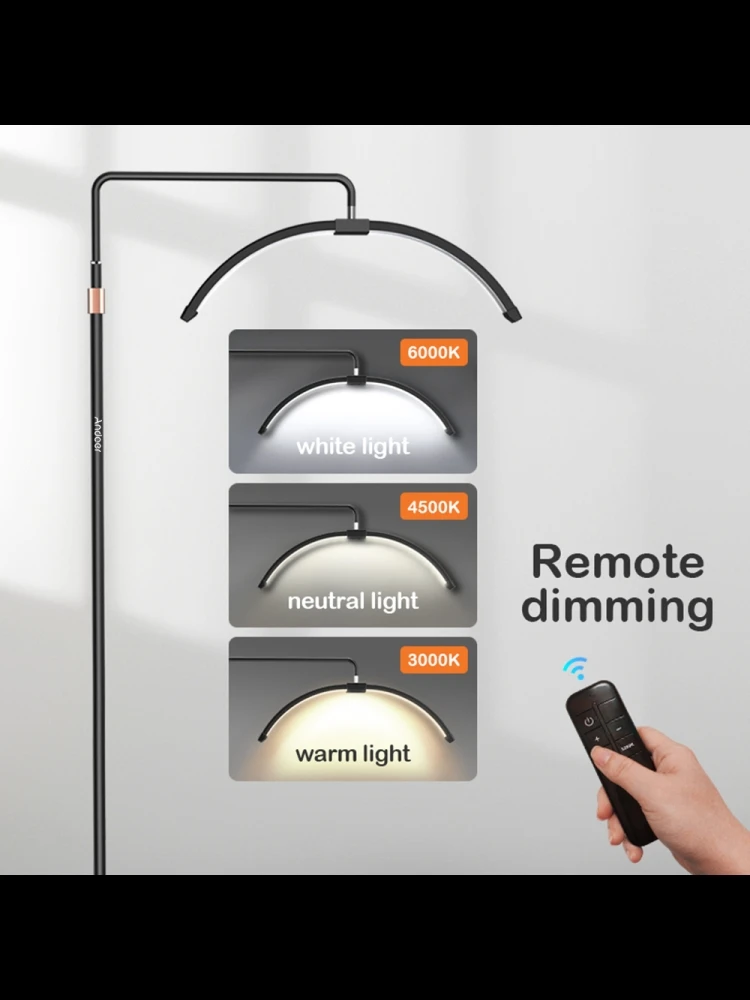 Lumière vidéo LED au sol 36W, demi-lune, 3000K-6000K, avec support de lumière, support de téléphone, télécommande pour Salon de beauté et maquillage