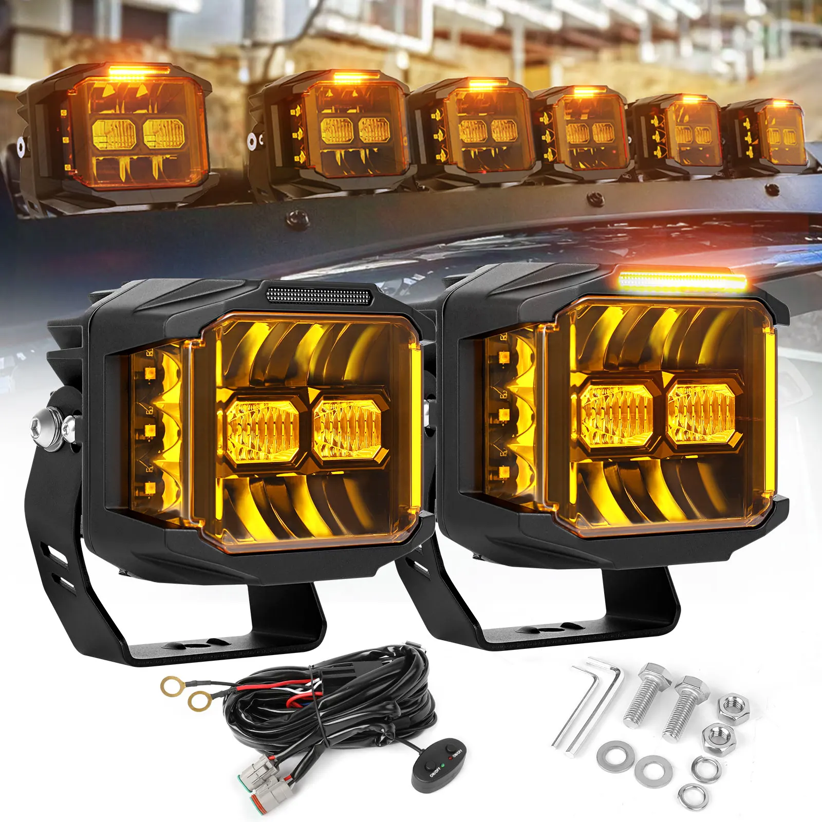 CO LIGHT 5“ Side Shooter LED Work Light Pods with DRL Spot Flood Combo LED Cubes Light for Fog Light ATV SUV Car Truck 12V 24V