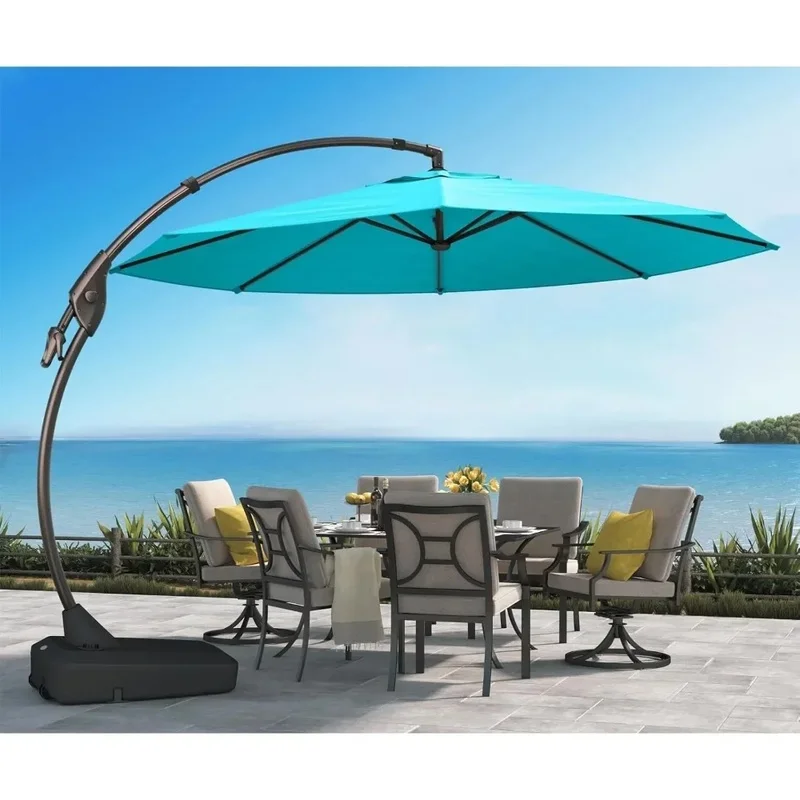 

12 FT Cantilever Outdoor Umbrella with Base, Round Aluminum Offset Hanging Canopy, Tilt Adjustment