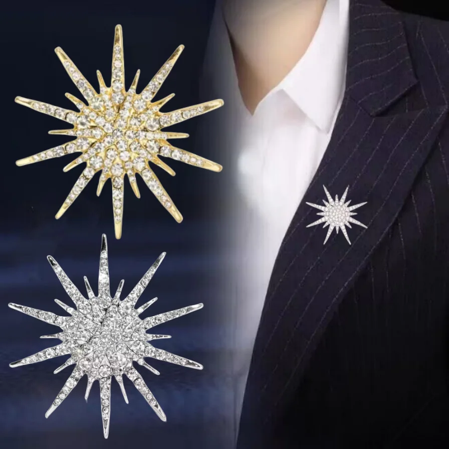 Ramadhan Rhinestone Moon Star Brooches for Women Unisex Enamel Eight Pointed Star Pin Office Party Friend Gift Jewelry Accessory