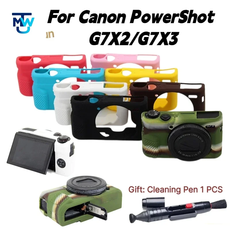 Rubber Silicone Case ，For Canon PowerShot G7X2/G7X3 G7XII /G7XIII Shockproof Cover Protective Body Case +1 PCS Free Cleaning Pen