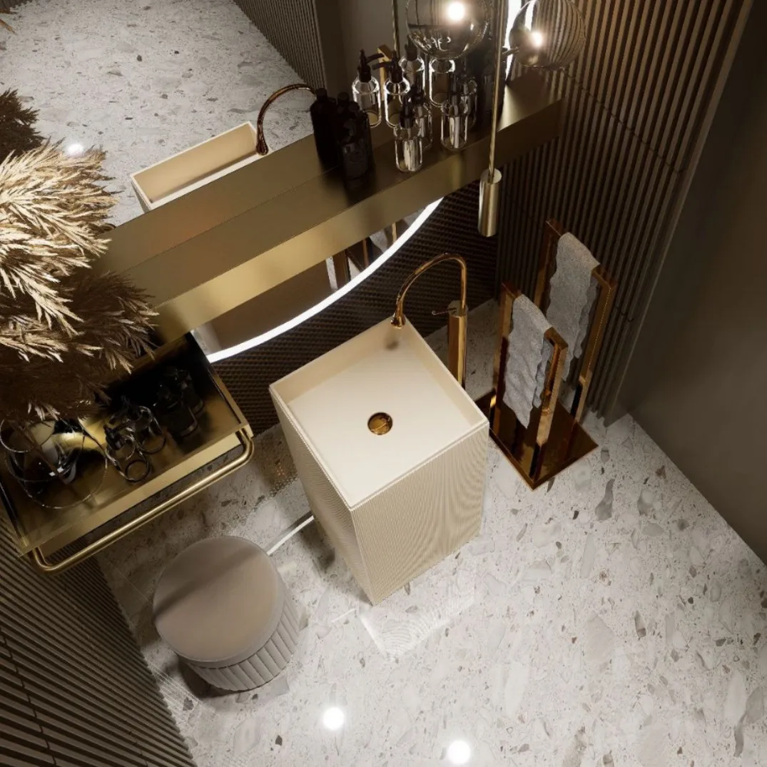 CX artificial stone column basin, vertical pattern artificial stone wash basin column basin hotel homestay integrated washbasin