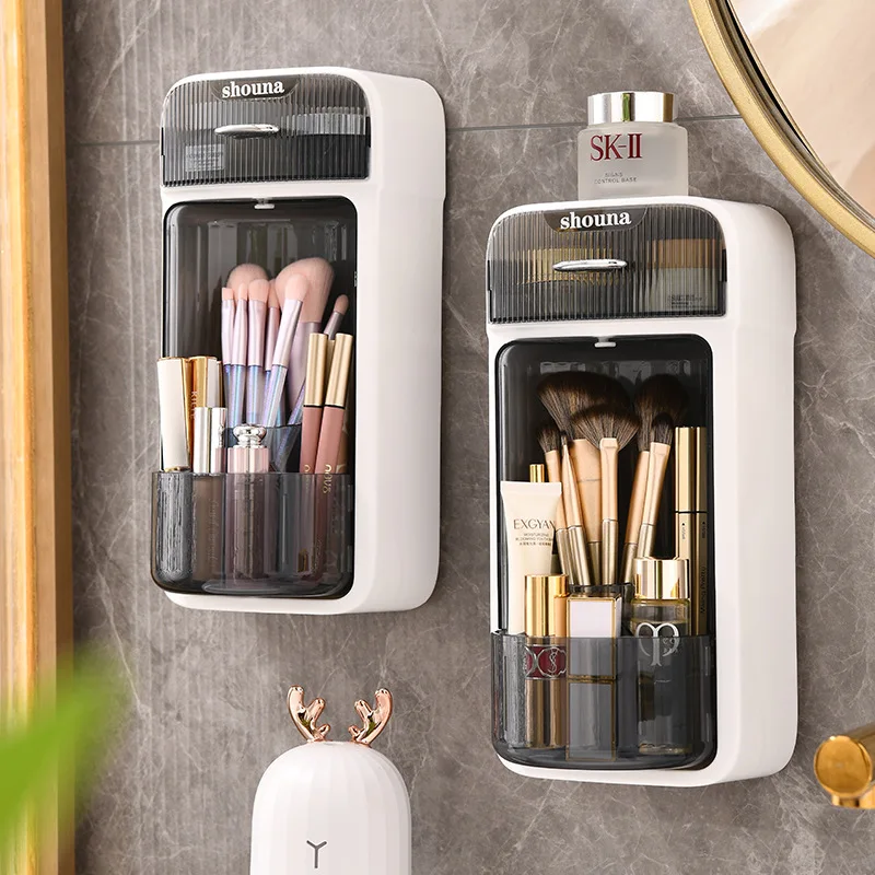 

Rotating Cosmetic Brush Storage Box Wall Mounted Rack Cylinder Cosmetics Lipstick Pen Cylinder Dresser Storage