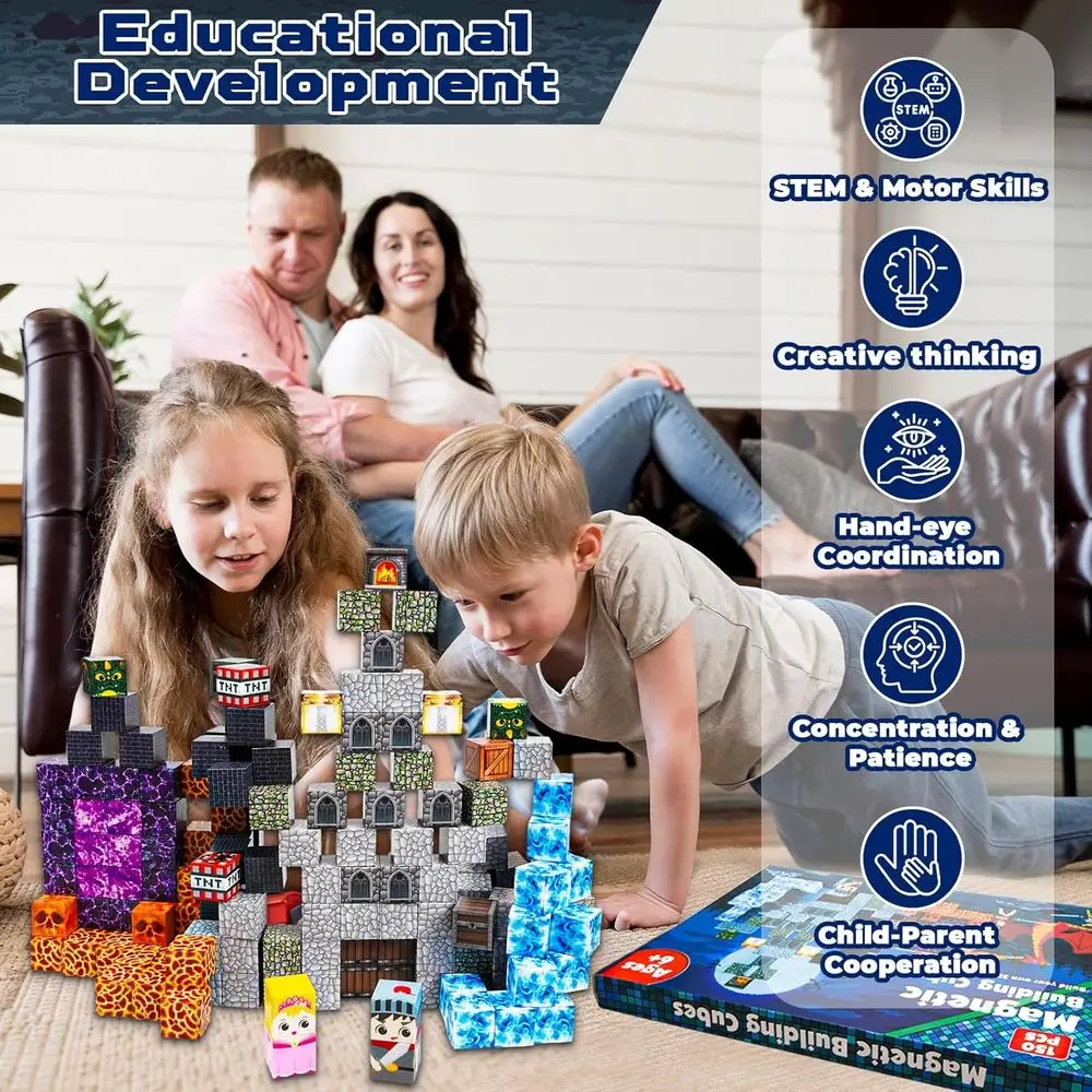 Magnetic Building Set: 150 Pieces for Constructing a Dark Castle Sword Realm - Educational STEM Toys for Kids Aged 6-10