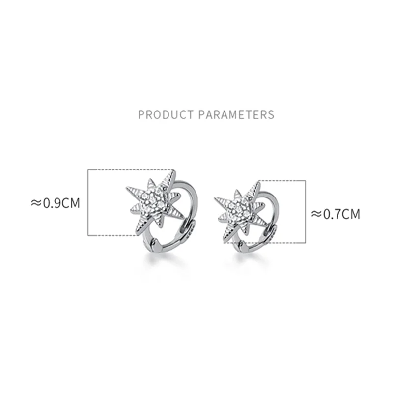 KAMIRA 925 Sterling Silver Eight Pointed Star Huggie Hoop Earrings Zircon Star Hoops Dainty Celestial Jewelry for Women