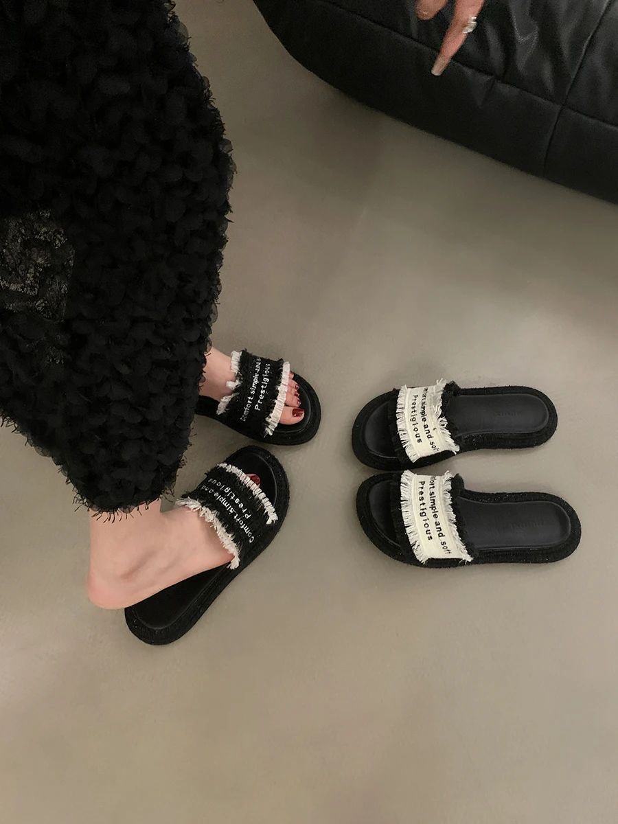 Summer New Platform Flats Slipper Slip On Mules Shoes Low Heel Outdoor Dress Sandal Shoes Lazy Beach Slides Flip Flip Loafers