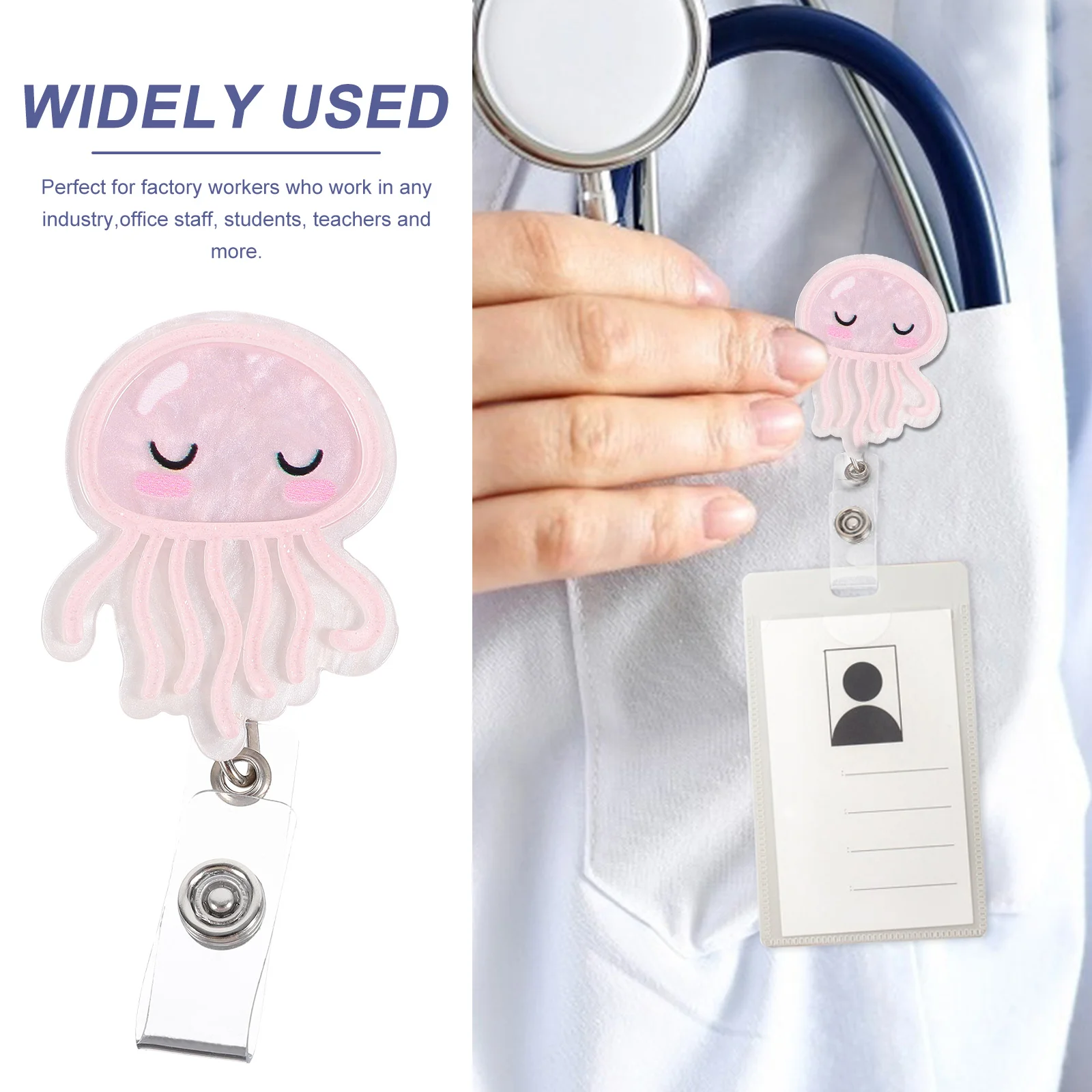 Jellyfish ID Holder Badge Reel Cute Buckle Multifunction Acrylic Medical Accessories for Nurses