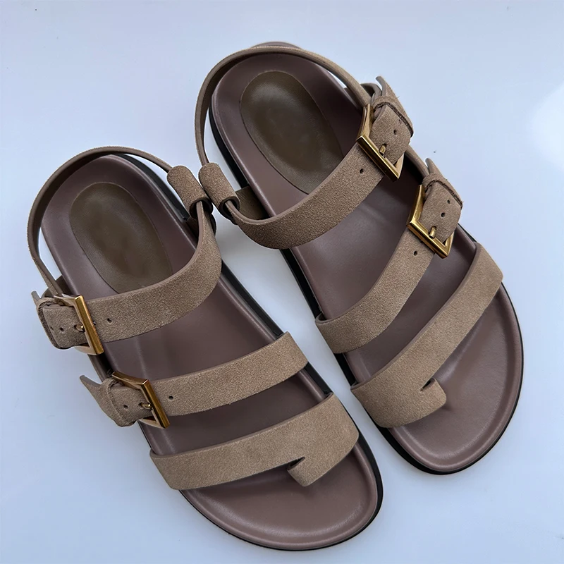 Mrxmus Genuine Leather Roman Sandals Summer Outdoor Casual Open Toe Strap Buckle Back Strap Solid Color Fashion Women Sandals