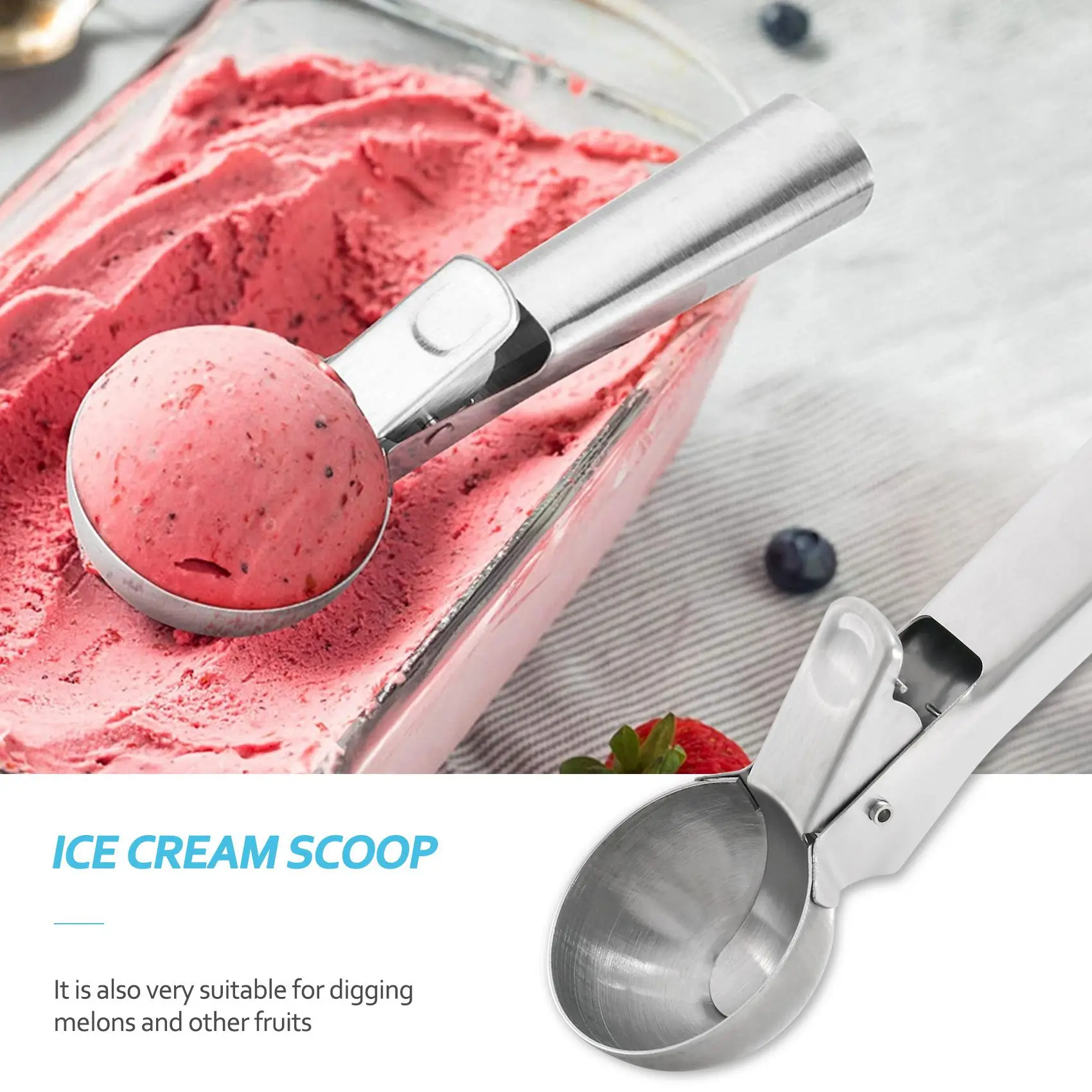 Stainless Steel Ice Cream Scoop, Easy to Trigger Release, Ice Cream Scoop with Comfortable Antifreeze Handle