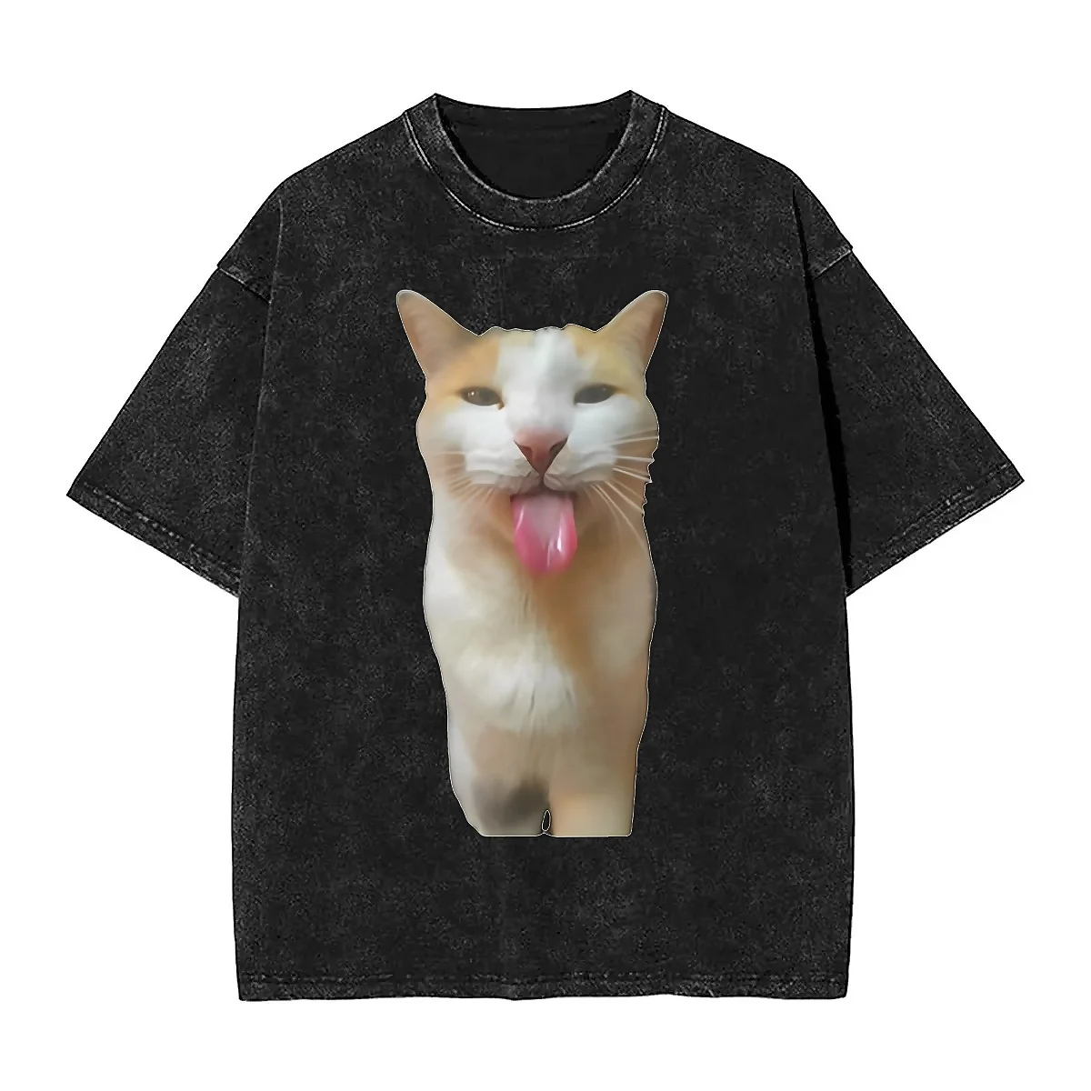 

BLEH cat Washed T-Shirt Male Meme Funny Streetwear Cotton T Shirts Summer O Neck Harajuku Tees Printed Oversize Tops