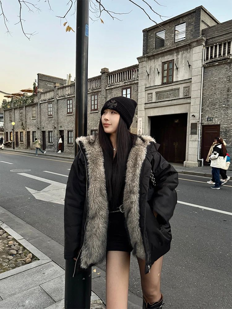 

DengDeng 2024 Winter Thiened Double-Sided Wearable Warm Cotton Jaet Women Loose Parka Coat Mechanical Sle Long Sve Z...