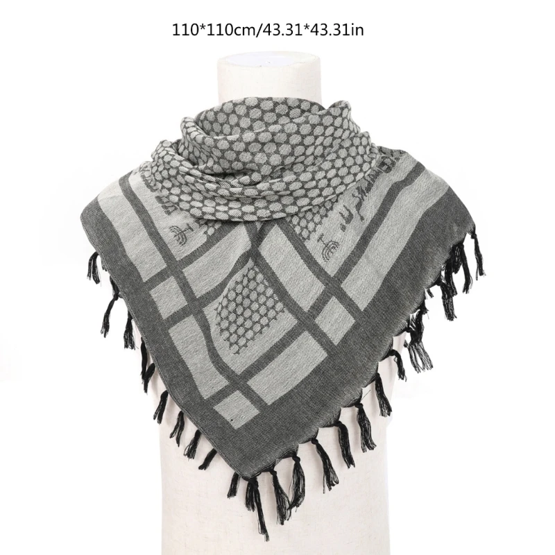 New Trendy Adult Shemagh Scarf with Jacquard Pattern Tactically Arab Keffiyeh Scarf