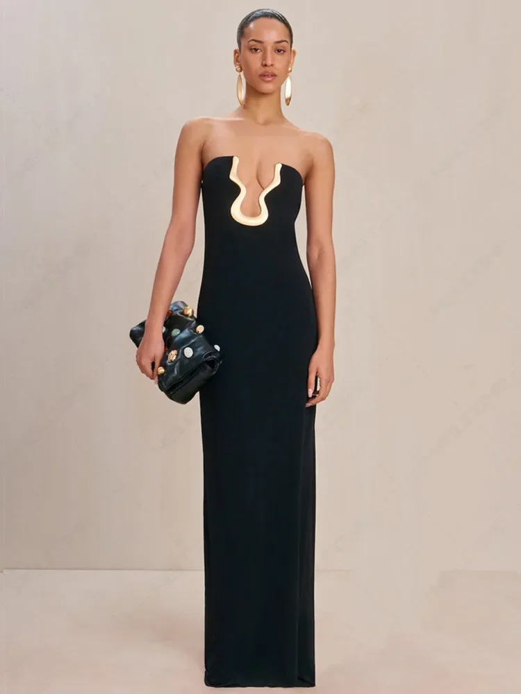 

Ladies Women Celebrity Sexy Strapless Backless Black Maxi Long Bodycon Bandage Dress 2025 Elegant Evening Club Party Outfit