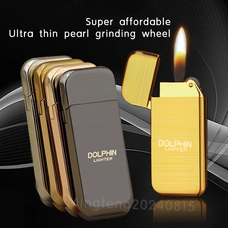 Super discount ultra-thin pearl grinding wheel inflatable butane portable metal light luxury lighter wholesale price