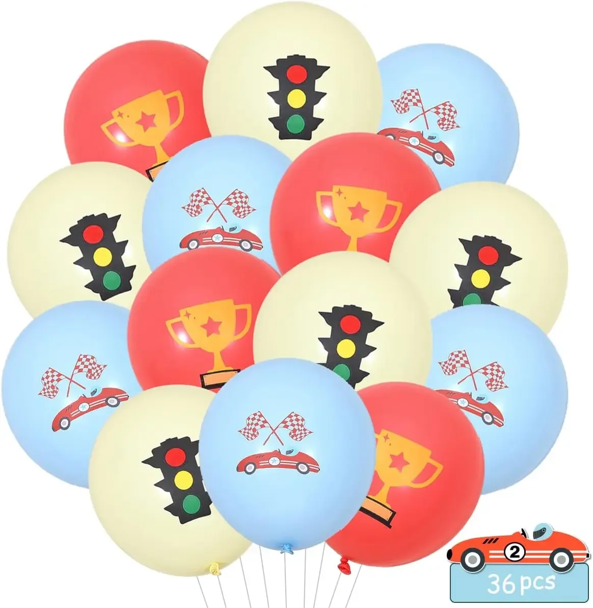 Funmemoir 36pcs Racing Car Balloons Vintage Race Car Birthday Party Decorations for Boys 12 Inch Retro Racing Car Latex Balloons