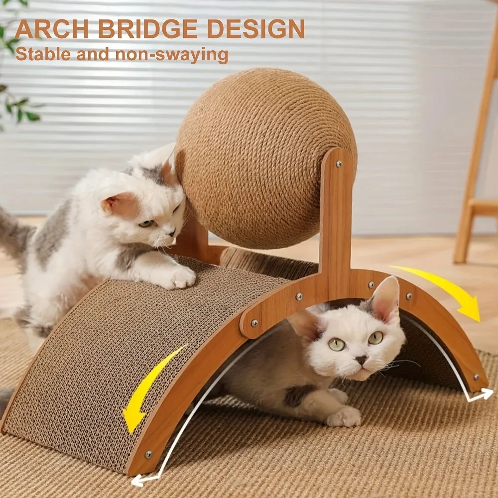 Cat Grinding Paw Toy Cat Scratching Board 2 in1 Cats Scratchi Ball Wooden Scratcher Sisal Scratch Board Simple Arch Bridge Toys