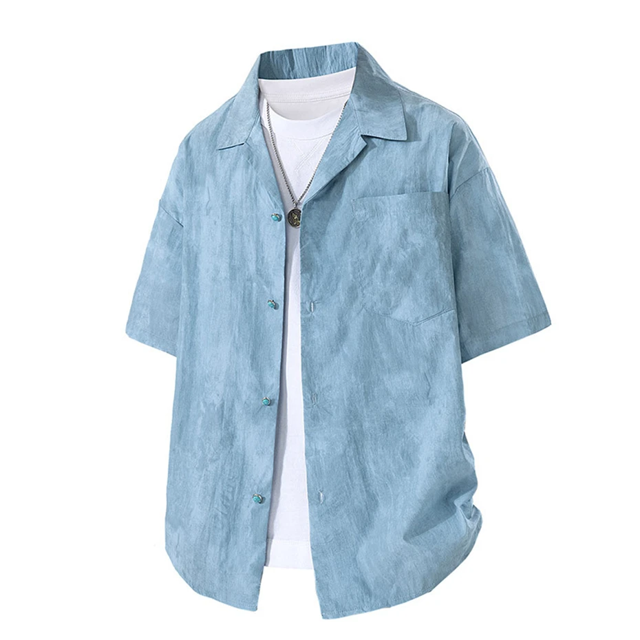 Summer Cargo Shirts Men 8XL Plus Size Short Sleeve Shirts Fashion Casual Solid Color Shirts Male Summer Tops Big Size 8XL