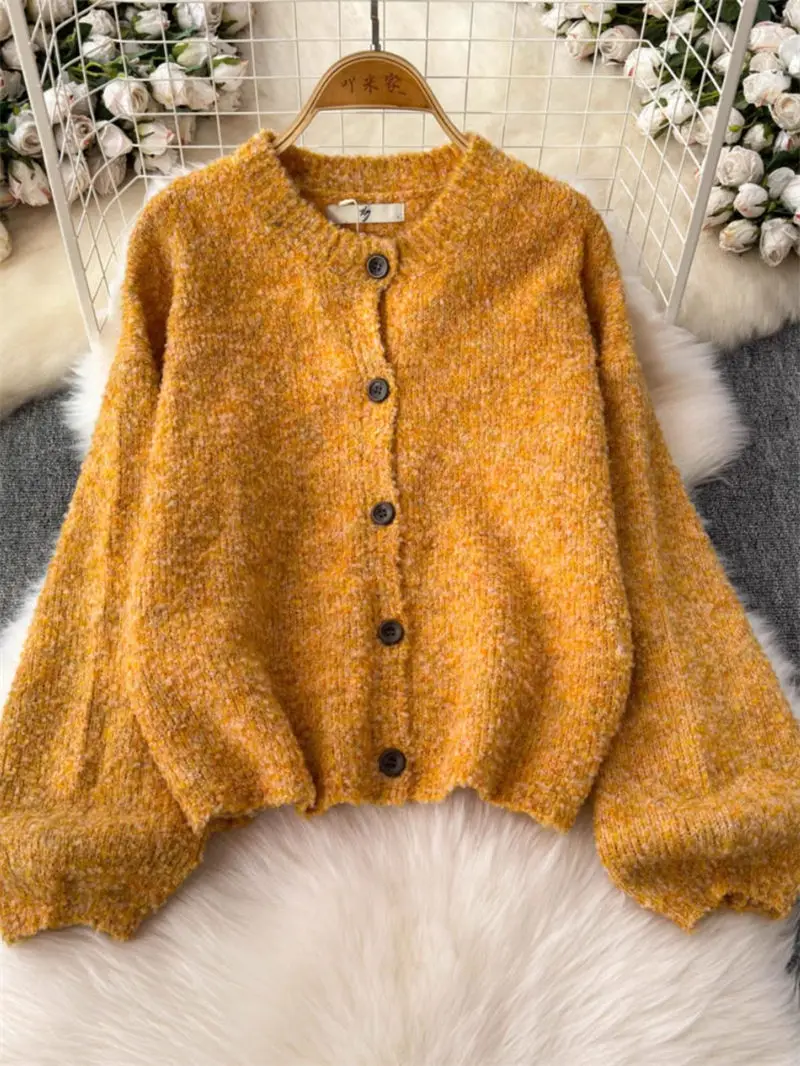 

Lazy Style Soft Sweater Jacket For Women In Winter 2024 New Loose Outerwear Round Neck Knitted Cardigan Long Sleeved Top a185