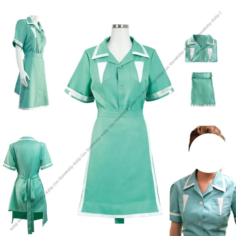 

Double R Diner Waitress Cosplay Costume Retro 50s Diner Uniform Blue Dress for Women Carnival Party Performance